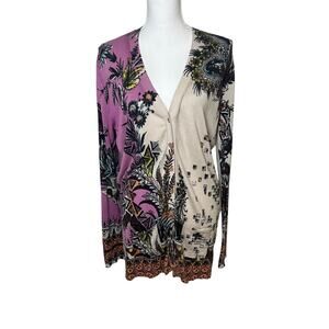 Etro Milano floral silk cashmere long sleeve sweater cardigan size 48  ( L 12) *